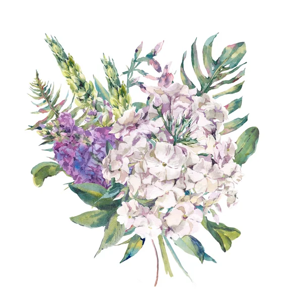 Aquarell-Grußkarte mit einem Strauß wilder Blumen — Stockfoto