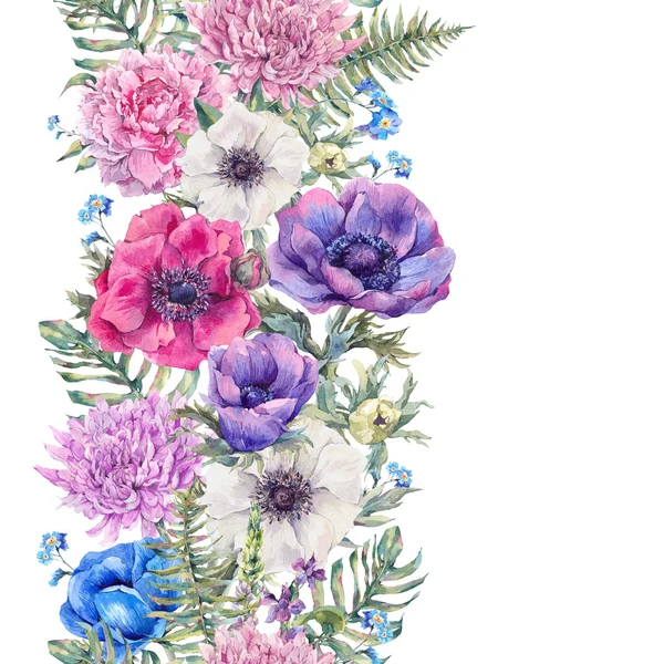 Акварельний квітковий безшовний візерунок з анемонами — стокове фото