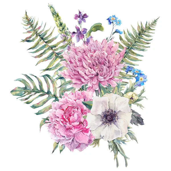 Aquarel bloemen wenskaart met anemonen — Stockfoto