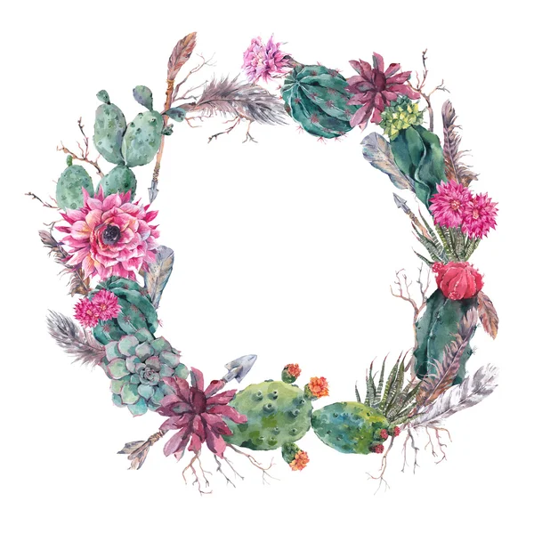 サボテン、succulen と花束の花の花輪 — ストック写真