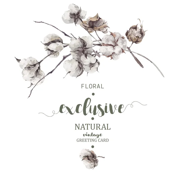 Bouquet de brindilles et de fleurs de coton — Image vectorielle