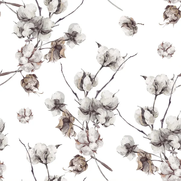 Modèle sans couture avec des brindilles et des fleurs de coton . — Image vectorielle