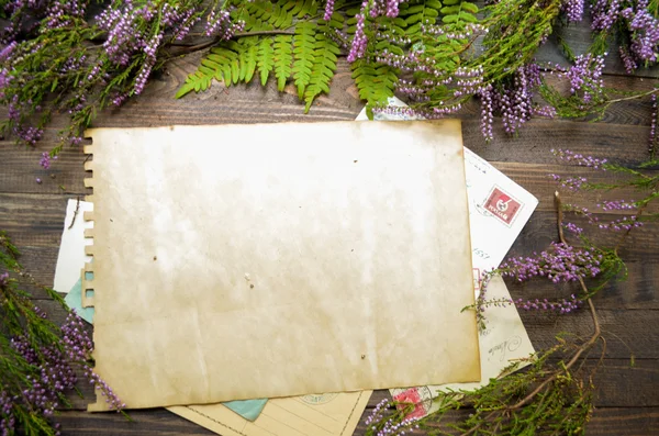 素朴な木製の背景に紫の森野の花 — ストック写真