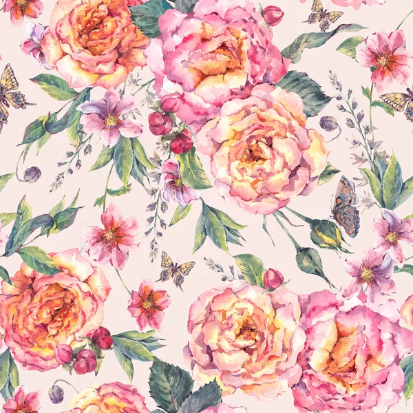 Watercolor foral roses seamless background — Stock Photo, Image