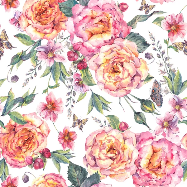 Watercolor foral roses seamless background — Stock Photo, Image