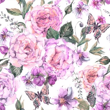 Gül ve kelebek sorunsuz arka plan