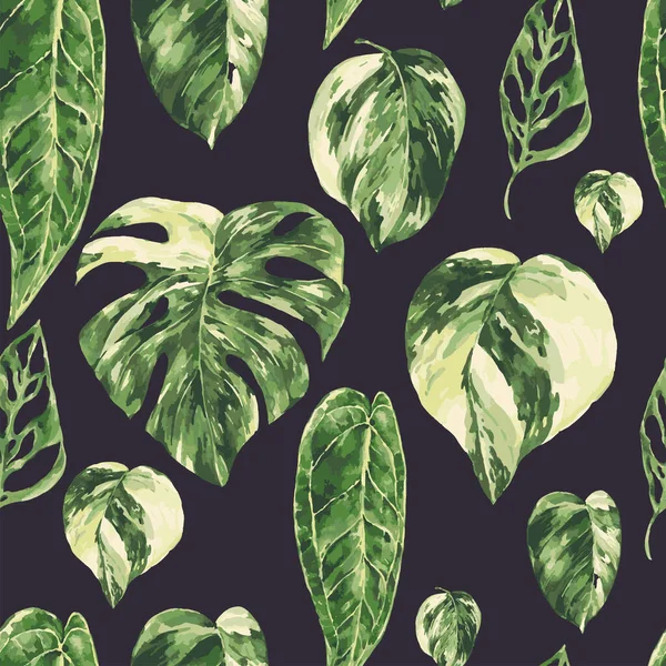 Vektorová Akvarel Tropické Zelené Listy Bezešvé Vzor Monstera Různorodá Textura — Stockový vektor