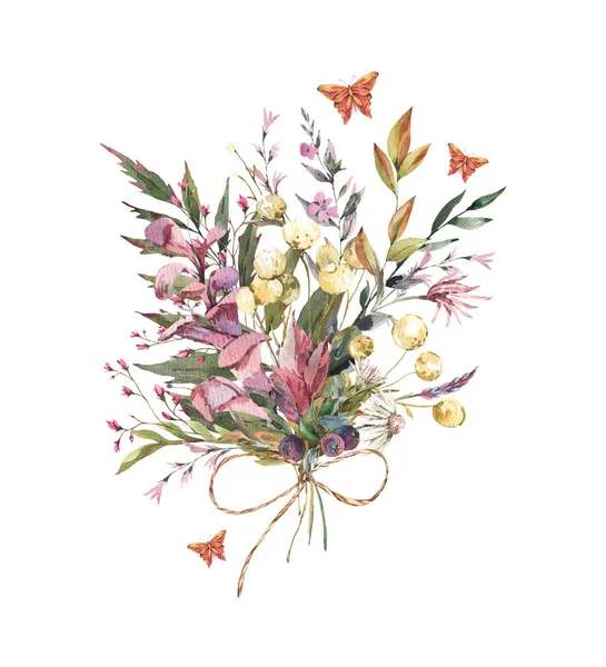 Aquarell Vintage Blumen Sommer Wildblumen Arrangement Natürliche Botanische Illustration Isoliert — Stockfoto