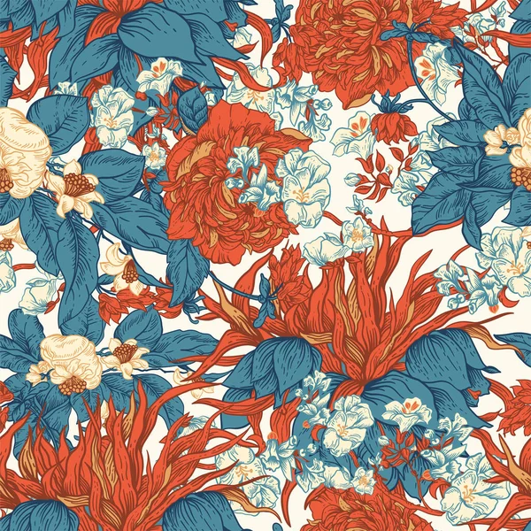 Zachte Vector Vintage Bloemen Naadloos Patroon Botanische Bloemen Regentschap Textuur — Stockvector