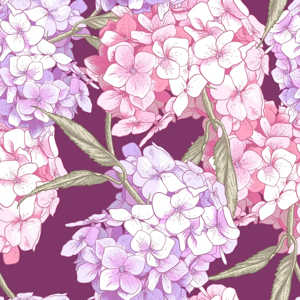 Hermoso rosa hortensias sin costura fondo — Vector de stock