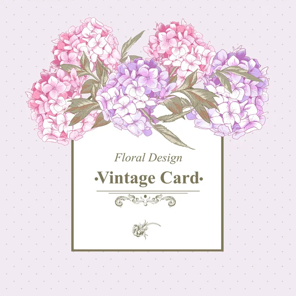 Vintage Greeting Card with Hydrangea and Peonies — Stock Vector