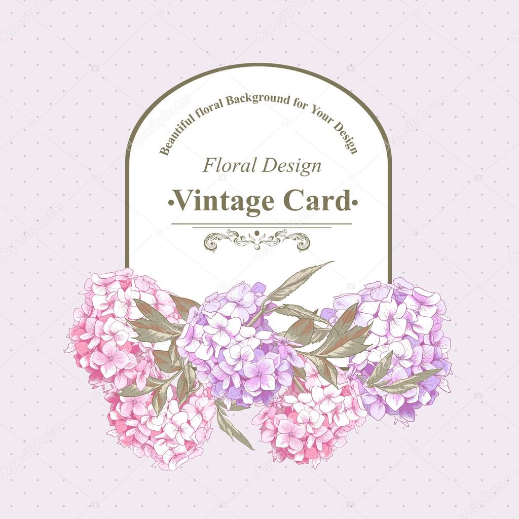 Vintage Greeting Card with Hydrangea and Peonies