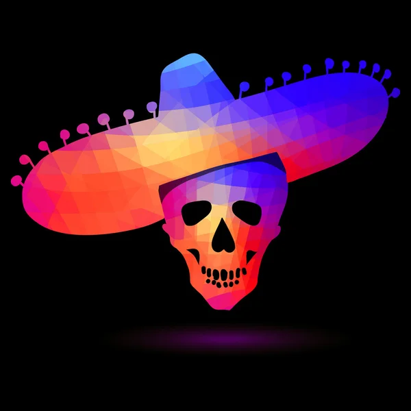 Colorful geometric skull in sombrero — Stock Vector