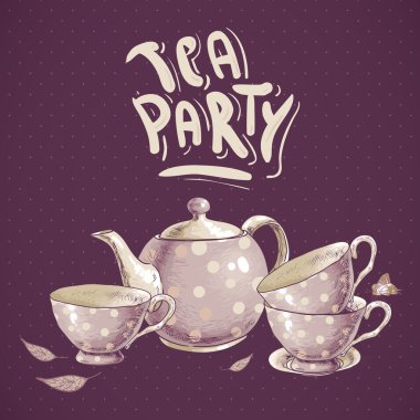 bir bardak çay partisi davetiyeli ve pot