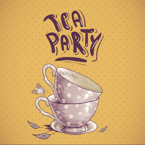 Tea party invitation card with a Cups and Pot — Stock Vector