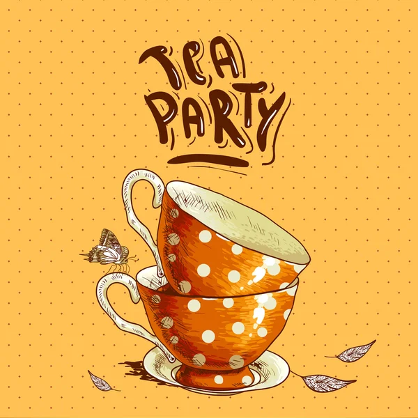 Egy csésze tea party meghívó és a pot — Stock Vector