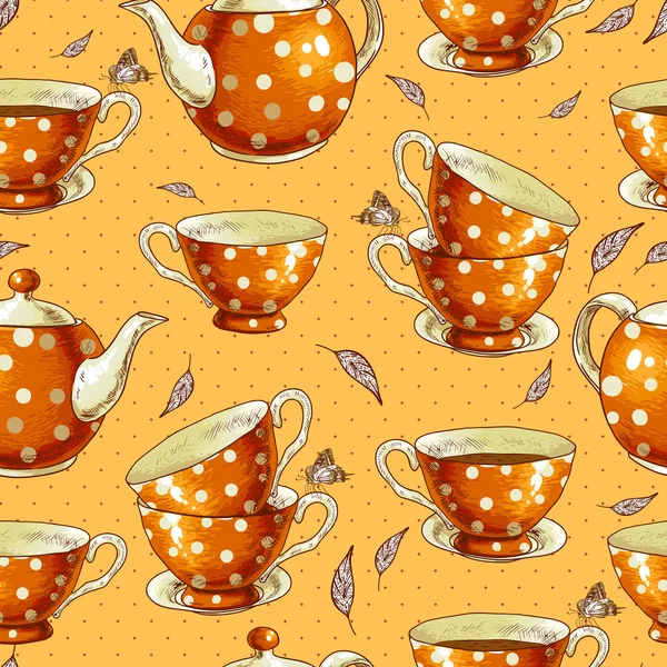 Fondo sin costuras con tazas de té y ollas — Archivo Imágenes Vectoriales