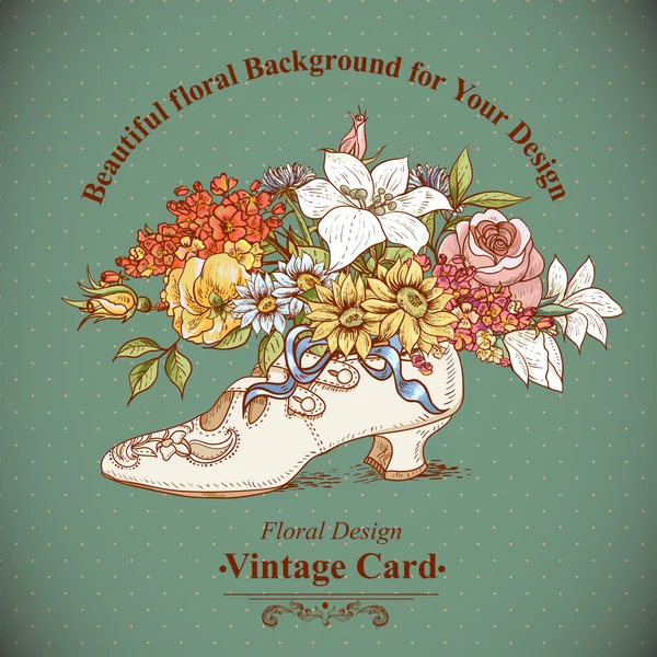 Fundo vintage com flores e sapatos — Vetor de Stock