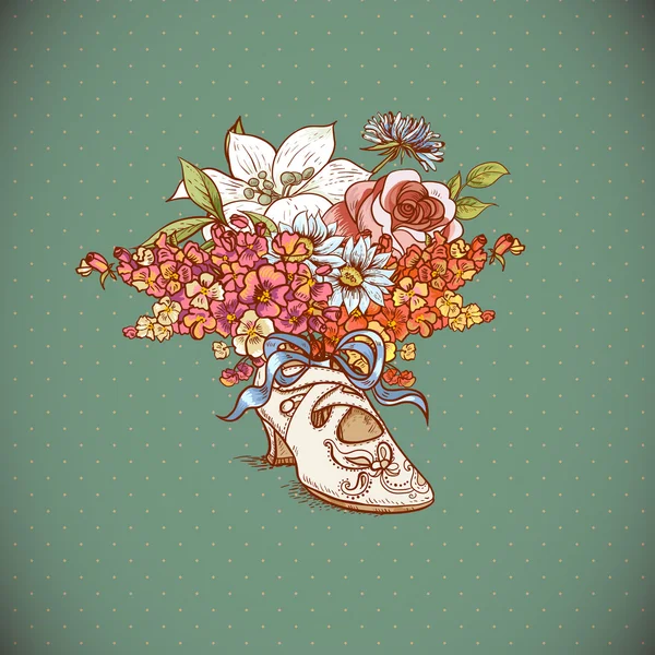 Fondo vintage con flores y zapatos — Vector de stock