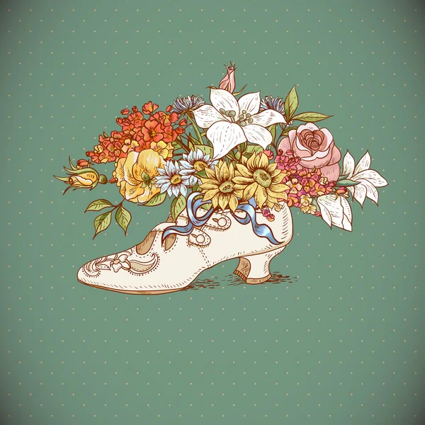 Vintage Hintergrund mit Blumen und Schuhen — Stockvektor