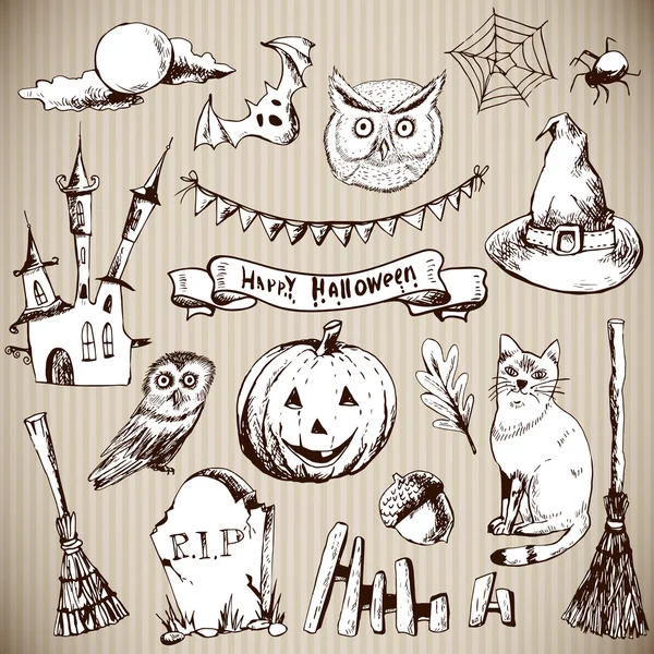 Reeks van doodles halloween ontwerpelementen — Stockvector