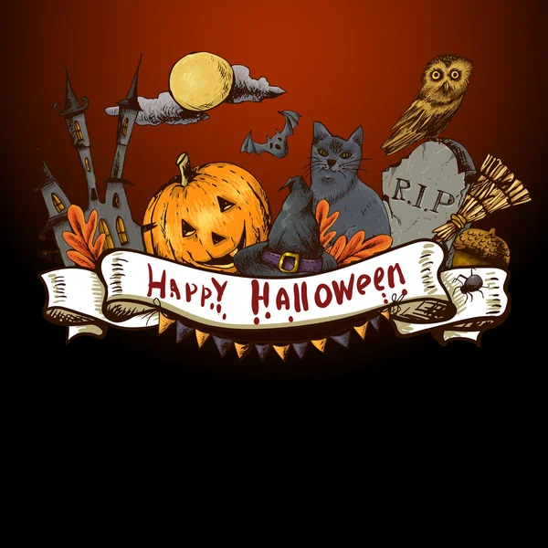 Handgetekende halloween uitnodigingskaart — Stockvector