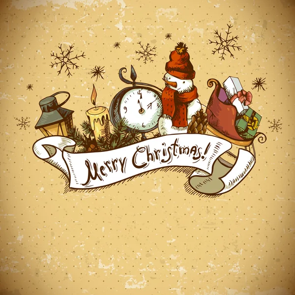 手描きのクリスマスの招待カード — ストックベクタ
