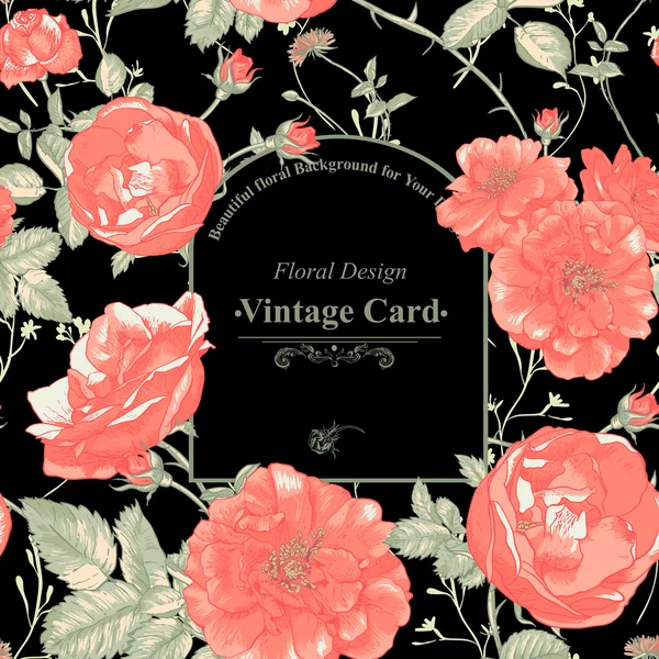 Tarjeta de felicitación floral con rosas rojas — Vector de stock