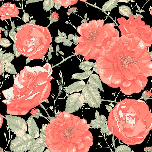 Vintage rosas románticas sin costuras Fondo — Archivo Imágenes Vectoriales