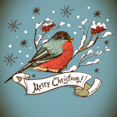 bullfinches ile yılbaşı tebrik kartı