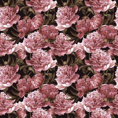 Pembe peonies ile sorunsuz suluboya arka plan