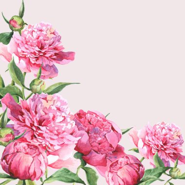 Pembe suluboya peonies vintage tebrik kartı