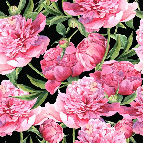 Sfondo acquerello senza soluzione di continuità con peonie rosa — Foto Stock