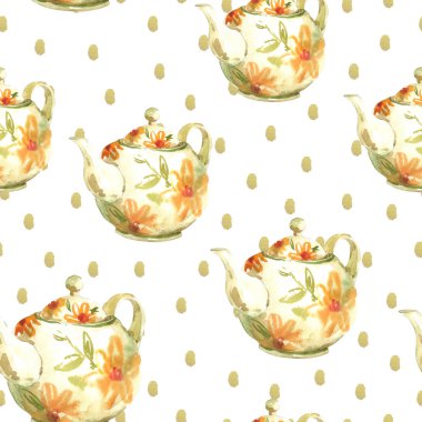 Çaydanlıklar ile sorunsuz suluboya arka plan