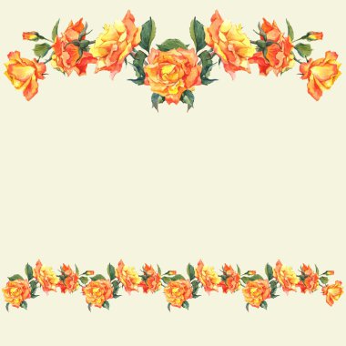 Sulu Boya kenarlık ve gül vinyetlerin