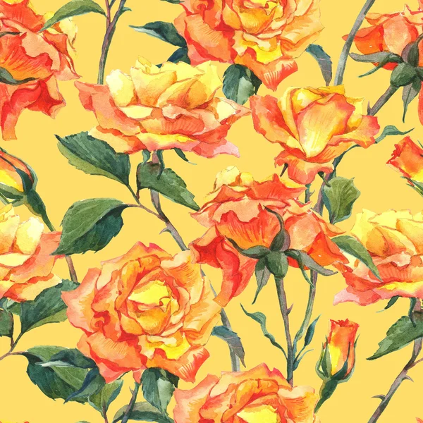 Акварель бесшовная с жёлтыми розами — стоковое фото