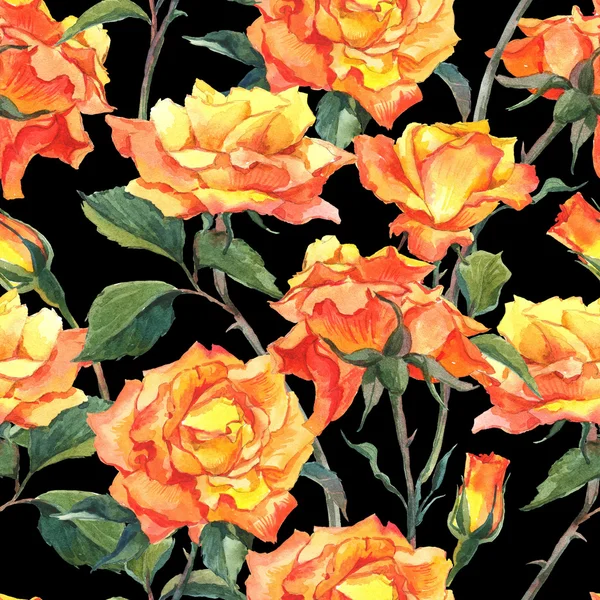 Watercolor Seamless Pattern with Yellow Roses — Stock Photo, Image