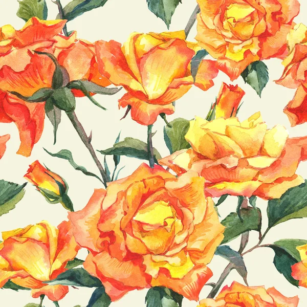 Akwarela bezszwowe wzór z żółte róże — Zdjęcie stockowe