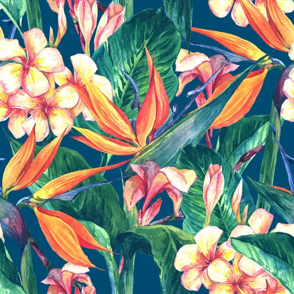 Modèle tropical sans couture avec des fleurs exotiques — Photo