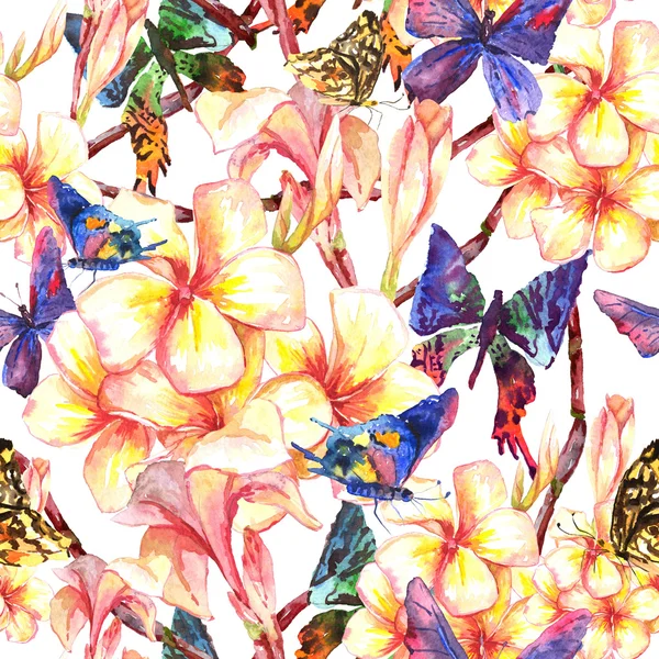 Tropical seamless pattern with exotic flowers — Stock Photo, Image