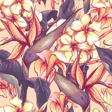 Egzotik çiçekler ile tropikal seamless modeli.