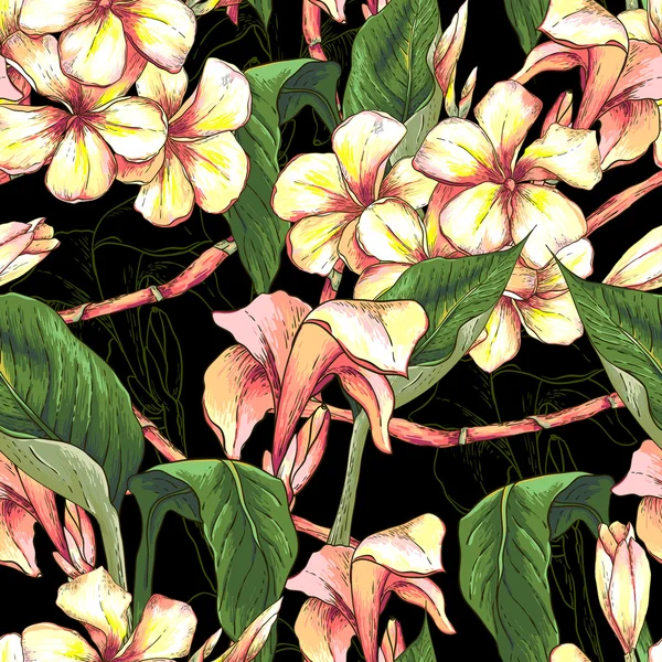 エキゾチックな花と熱帯のシームレス パターン. — ストックベクタ