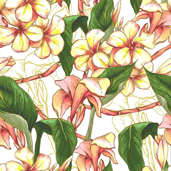 Trópusi varrat nélküli mintát egzotikus virágokkal. — Stock Vector