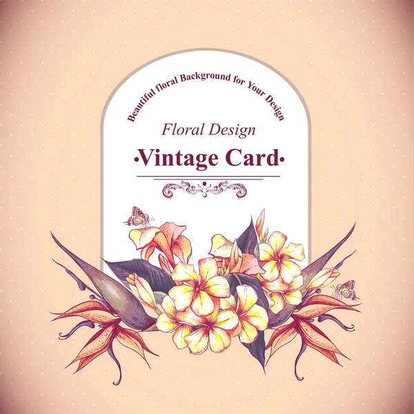 Cartão Vintage floral com flores exóticas — Vetor de Stock