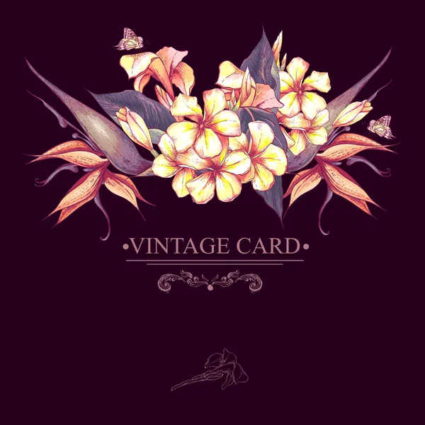 Carte Florale Vintage avec Fleurs Exotiques — Image vectorielle