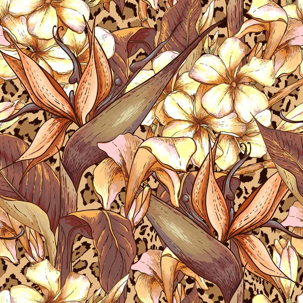 Naadloze patroon met exotische bloemen — Stockvector