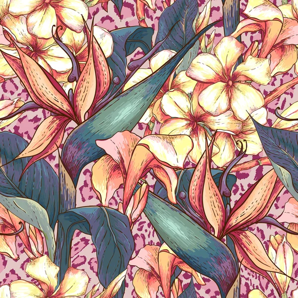 Naadloze patroon met exotische bloemen — Stockvector
