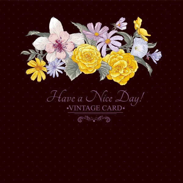 Vintage blommig bukett, botaniska gratulationskort — Stock vektor