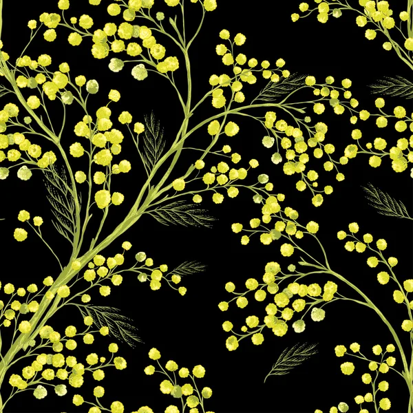 Seamless Spring Pattern with Sprig of Mimosa. — Stock Vector