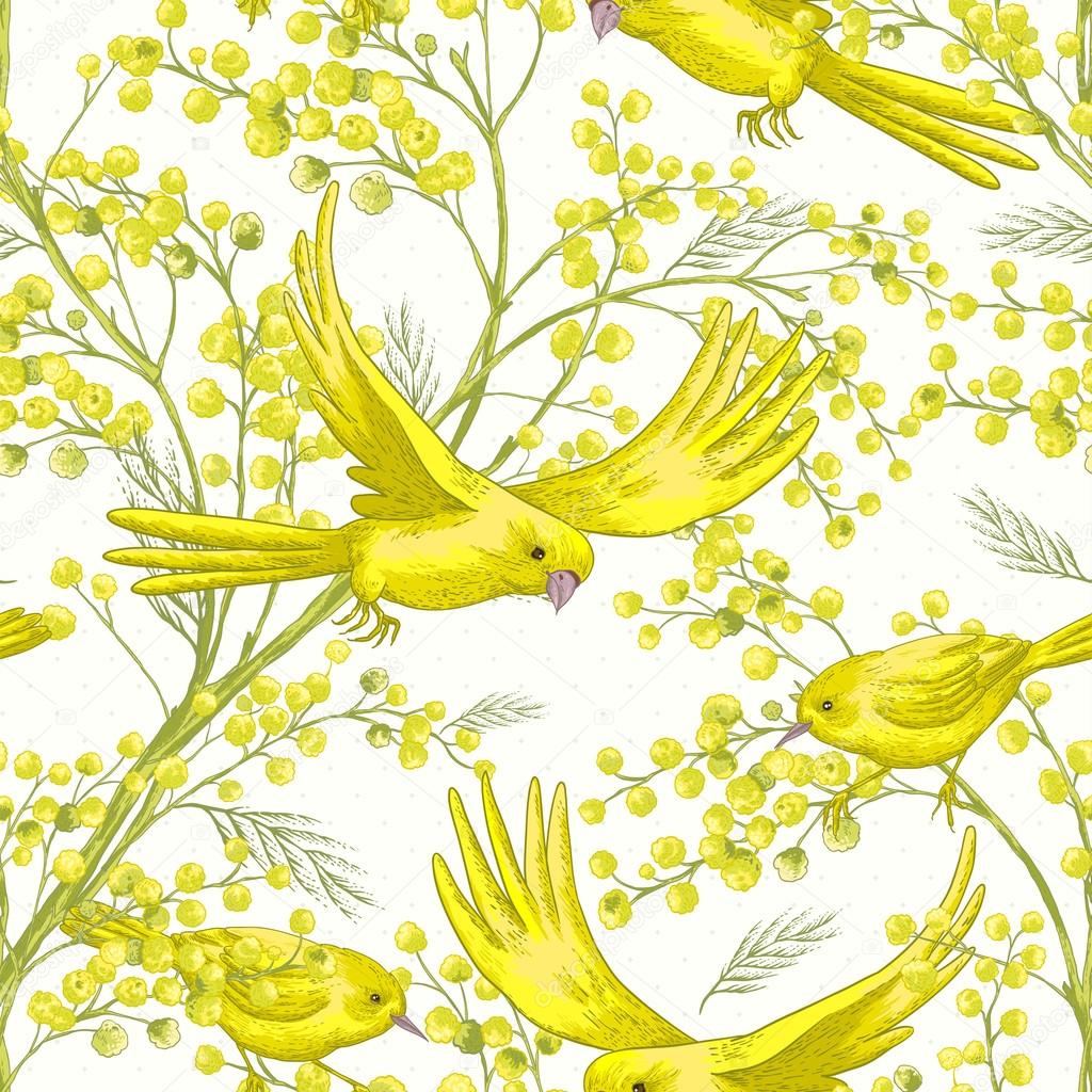 Seamless Pattern with Sprig of Mimosa